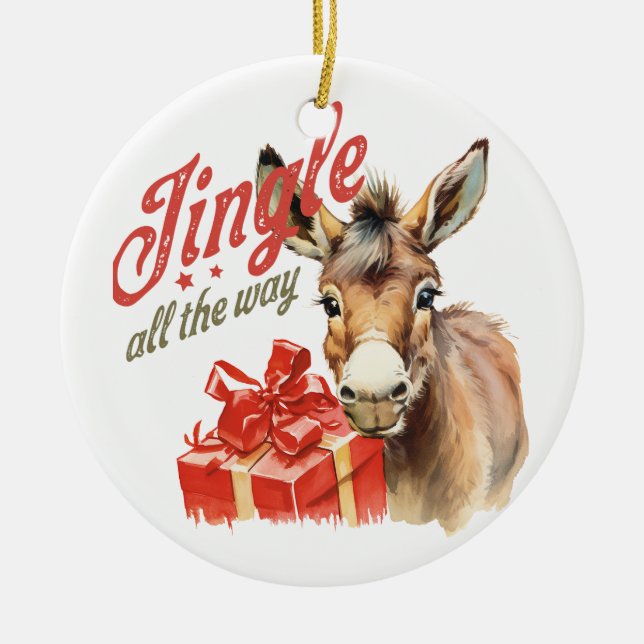 Jingle All Way Donkey Christmas Keramik Ornament (Vorne)