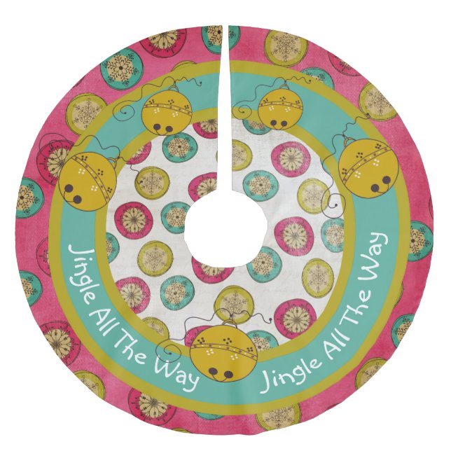 Jingle All Way Holiday Tree Skirt Polyester Weihnachtsbaumdecke (Vorderseite)