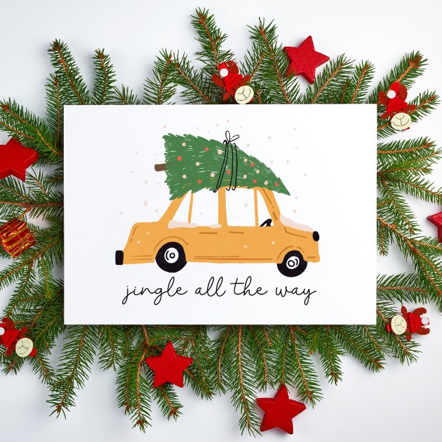 Jingle All way Niedlich geklappt Blank Christmas Karte (Jingle all the Way Car and Christmas Tree Holiday Card Blank Illustrated Non Photo Card for Work)