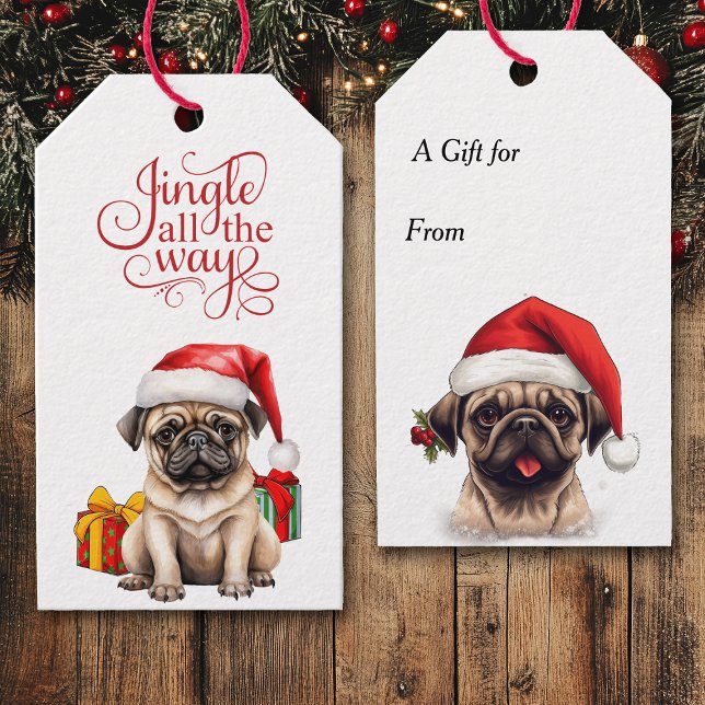 Jingle All-Way-Weihnachtsmannmütze-Mops-Hund Geschenkanhänger (Von Creator hochgeladen)