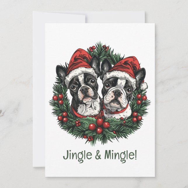 Jingle and Mingle Christmas Boston Terrier Hunde Einladung (Vorderseite)