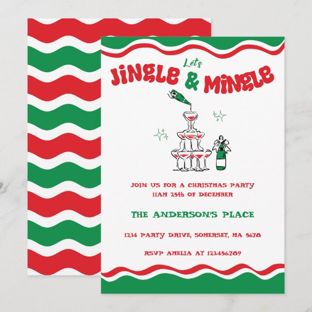 Jingle and Mingle Christmas Cocktail Script-Party Einladung (Vorne/Hinten)