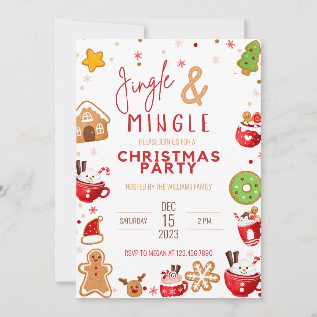 Jingle and Mingle Christmas Cookie Party Einladung (Vorderseite)