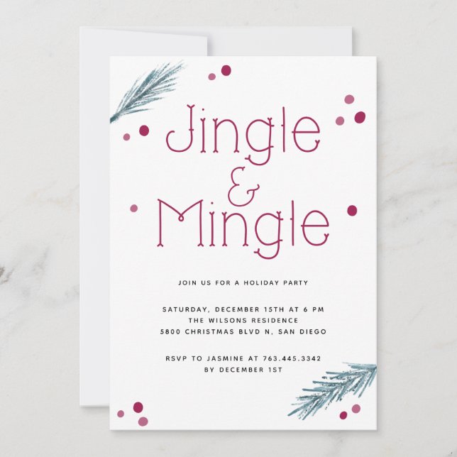 Jingle and Mingle Christmas Foliage Party Einladung (Vorderseite)