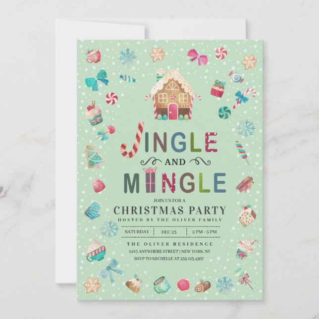 Jingle and Mingle Christmas Gingerbrot Party Einladung (Vorderseite)