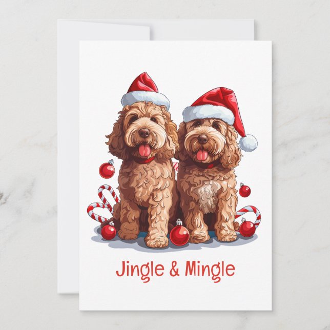 Jingle and Mingle Christmas Goldendoodle Hunde Einladung (Vorderseite)