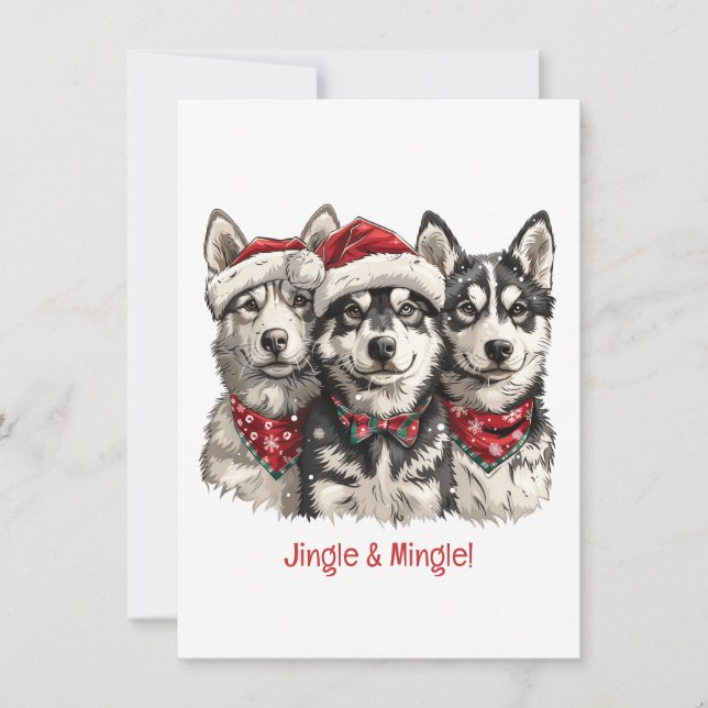 Jingle and Mingle Christmas Husky Hogs Einladung (Vorderseite)