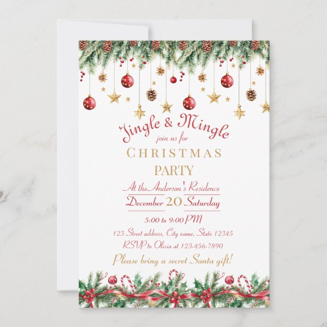 Jingle and Mingle Christmas Party Invitation Einladung (Vorderseite)