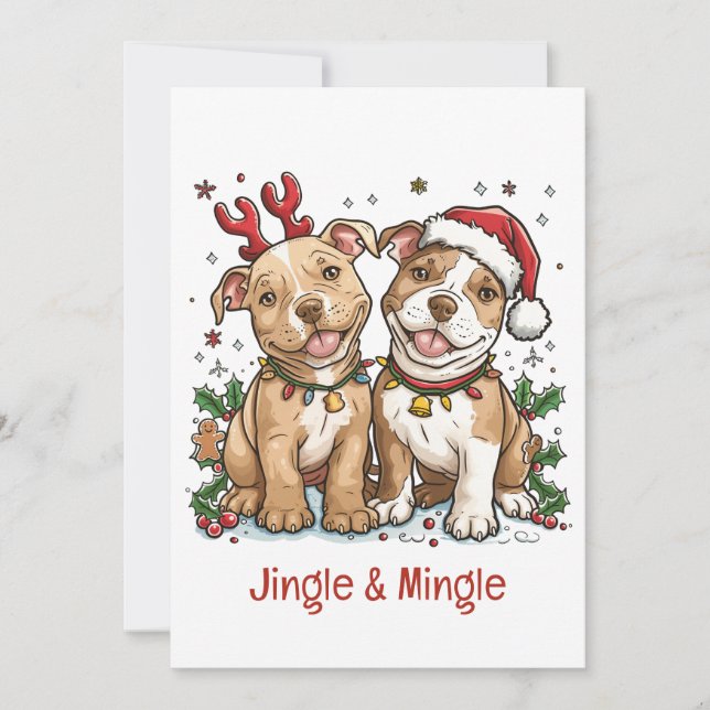 Jingle and Mingle Christmas Pit Bull Hunde Einladung (Vorderseite)
