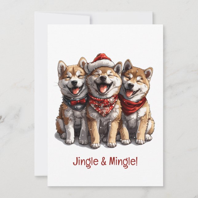 Jingle and Mingle Christmas Shiba Inu Santa Dogs Einladung (Vorderseite)
