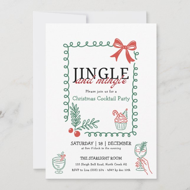 Jingle and mingle doodle christmas cocktail party  einladung (Vorderseite)