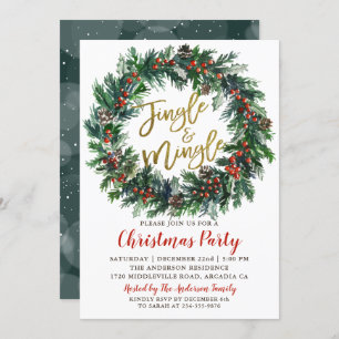 Jingle and Mingle Holly Berries Christmas Party Einladung