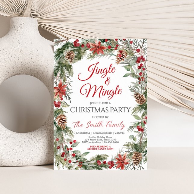 Jingle and Mingle Holly Berries Christmas Party Einladung (Holly Berries Jingle and Mingle Christmas Party Invitation)