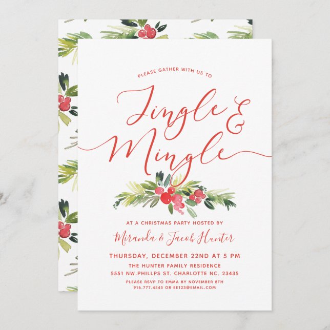 Jingle and Mingle Merry Mistletoe Christmas Party Einladung (Vorne/Hinten)