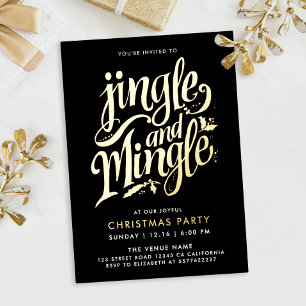 Jingle And Mingle Stilvoll Schwarz Gold Kalligrafi Folieneinladung