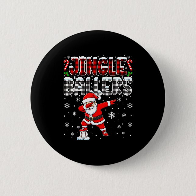 Jingle Ballers Plaid Santa Dabbing Baseball Christ Button (Vorderseite)