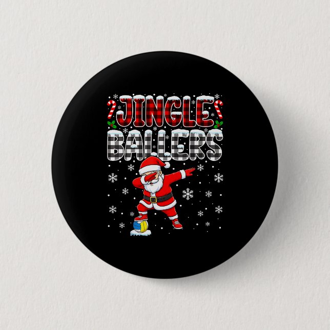 Jingle Ballers Plaid Santa Dabbing Volleyball Chri Button (Vorderseite)