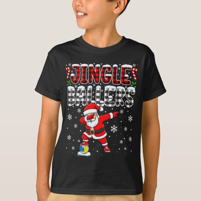 Jingle Ballers Plaid Santa Dabbing Volleyball Chri T-Shirt (Vorderseite)