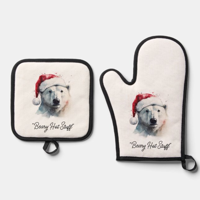 Jingle Bear Joy, individuell Ofenhandschuh & Topflappen-Set (Vorderseite)