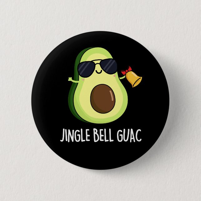 Jingle Bell Guac Funny Avocado Pun Dark BG Button (Vorderseite)
