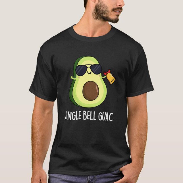 Jingle Bell Guac Funny Avocado Pun Dark BG T-Shirt (Vorderseite)