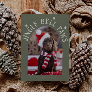 Jingle Bell Paws Dog Foto Sage Green Christmas Feiertagskarte