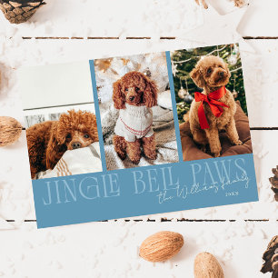 Jingle Bell Paws Weihnachts-Denim-Blau-Hundefoto Feiertagskarte
