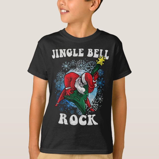 Jingle Bell Rock Santa Playing Gitarre Christmas F T-Shirt (Vorderseite)