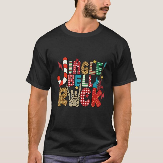Jingle Bell Rock Skeleton Hands Electric Guitar Ro T-Shirt (Vorderseite)
