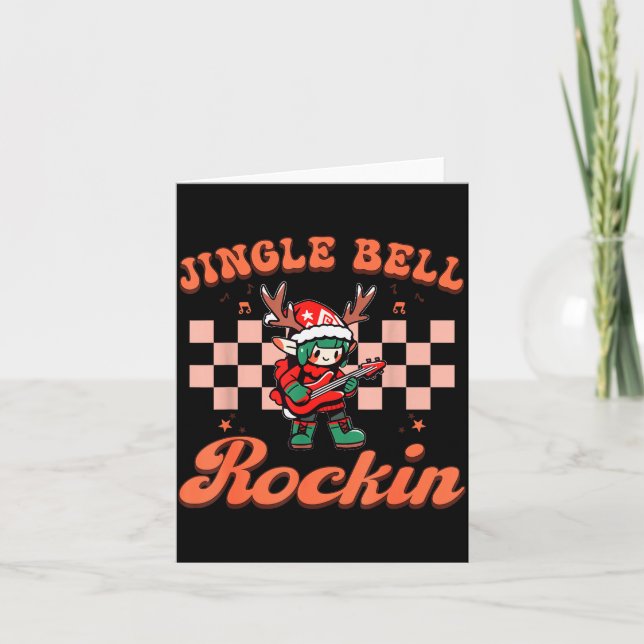 Jingle Bell Rocking Christmas Elf Rock N Roll Guit Karte (Vorderseite)