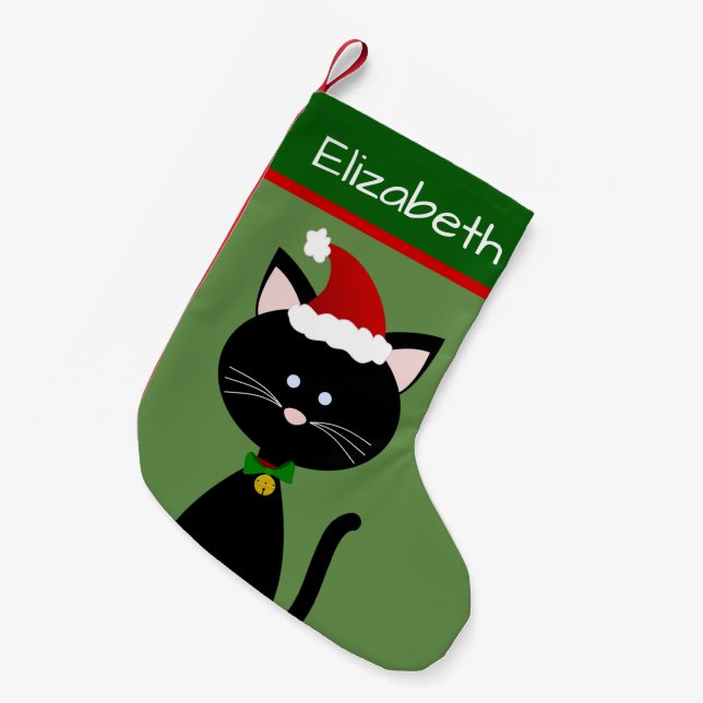 Jingle Bell Santa Black Kitty Kleiner Weihnachtsstrumpf (Vorderansicht (hängend))