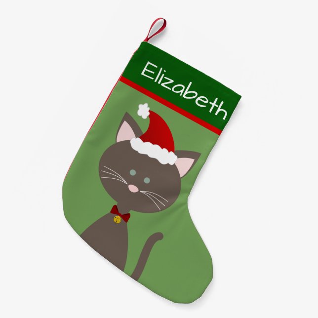 Jingle Bell Santa Gray Kitty Kleiner Weihnachtsstrumpf (Vorderansicht (hängend))