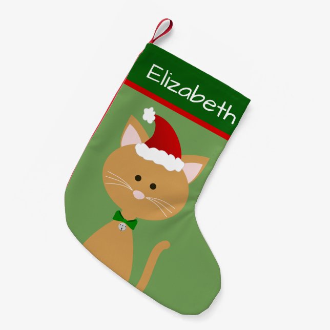 Jingle Bell Santa Orange Kitty Kleiner Weihnachtsstrumpf (Vorderansicht (hängend))