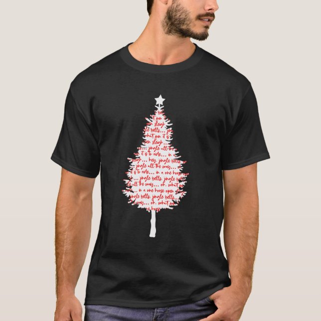 Jingle Bells Christmas Tree Red and White T-Shirt (Vorderseite)