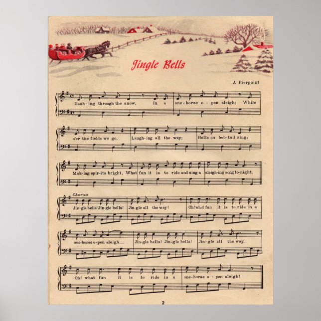 Jingle Bells Christmas Vintag Sheet Music Poster (Vorne)