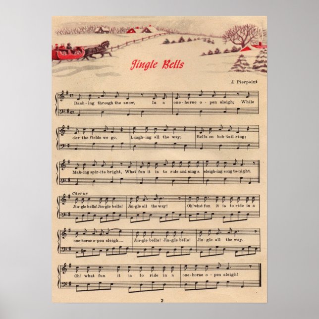 Jingle Bells Christmas Vintag Sheet Music Poster (Vorne)