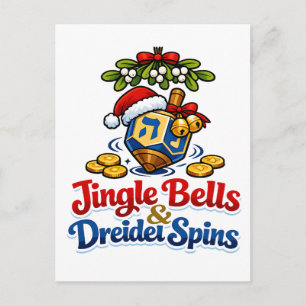 Jingle Bells & Dreidel dreht Christmukkah Chanukka Feiertagspostkarte