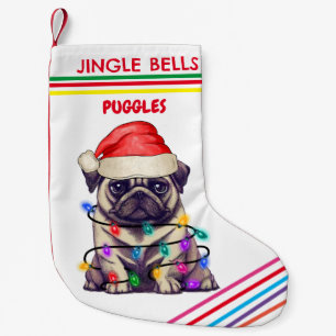 JINGLE BELLS MOPS Weihnachts-Strumpf mit Namen. Kleiner Weihnachtsstrumpf