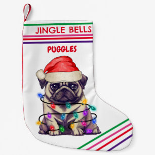 JINGLE BELLS MOPS Weihnachts-Strumpf mit Namen. Kleiner Weihnachtsstrumpf