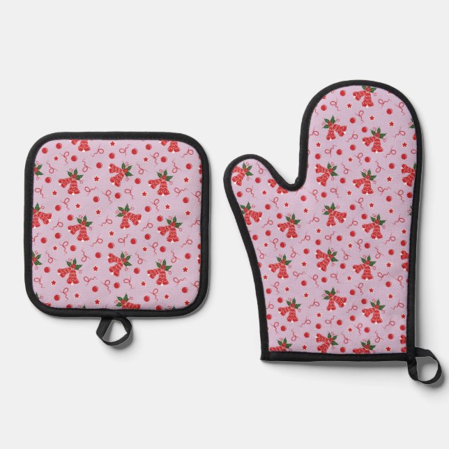 Jingle Bells Ofenhandschuh & Topflappen-Set (Vorderseite)