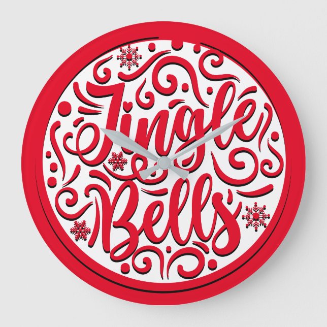 Jingle Bells Red White Typografy Christmas song Große Wanduhr (Vorderseite)