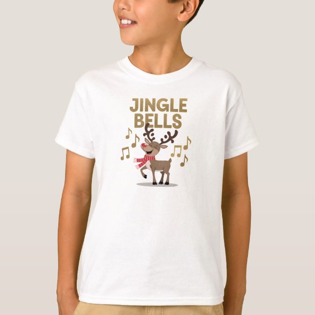Jingle Bells Singing Reindeer T-Shirt (Vorderseite)