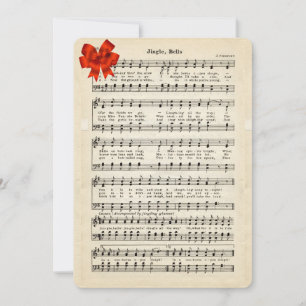 Jingle Bells Vintag Sheet Music, Red Satin Bow Feiertagskarte