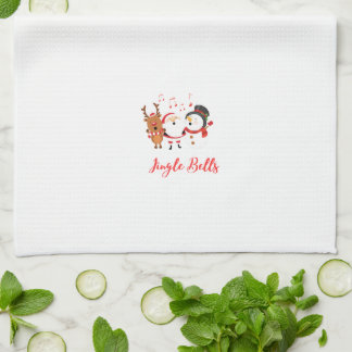 Jingle Bells with Santa, Snowman and Rentier on a  Geschirrtuch