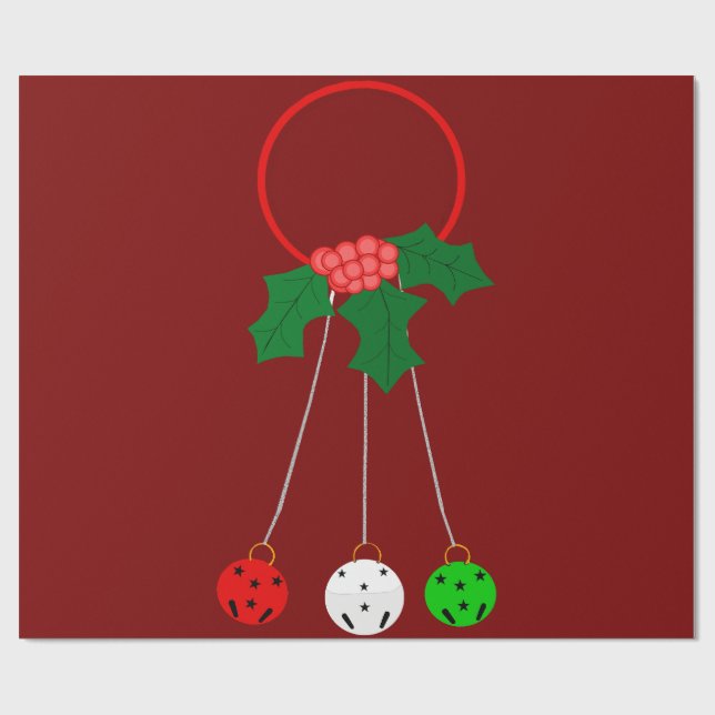 Jingle Bells Wreath Red Wrapping Paper Geschenkpapier (Flach)