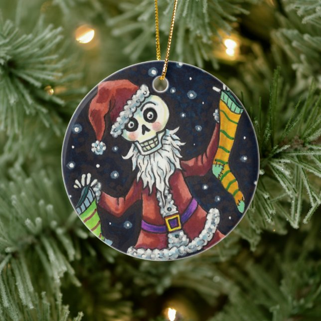 JINGLE BONES SANTA, URLAUB SKELETON & STRUMPFS KERAMIK ORNAMENT (Baum)