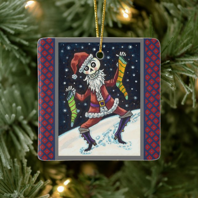 JINGLE BONES SANTA, URLAUB SKELETON & STRUMPFS KERAMIKORNAMENT (Baum)