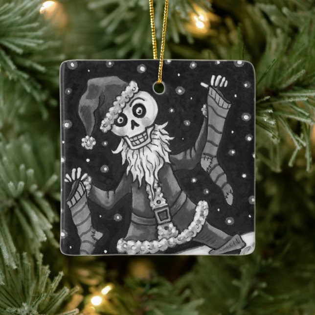 JINGLE BONES SANTA, URLAUB SKELETON & STRUMPFS KERAMIKORNAMENT (Baum)