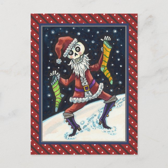 JINGLE BONES SANTA, URLAUB SKELETON & STRUMPFS POSTKARTE (Vorderseite)