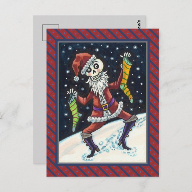JINGLE BONES SANTA, URLAUB SKELETON & STRUMPFS POSTKARTE (Vorne/Hinten)
